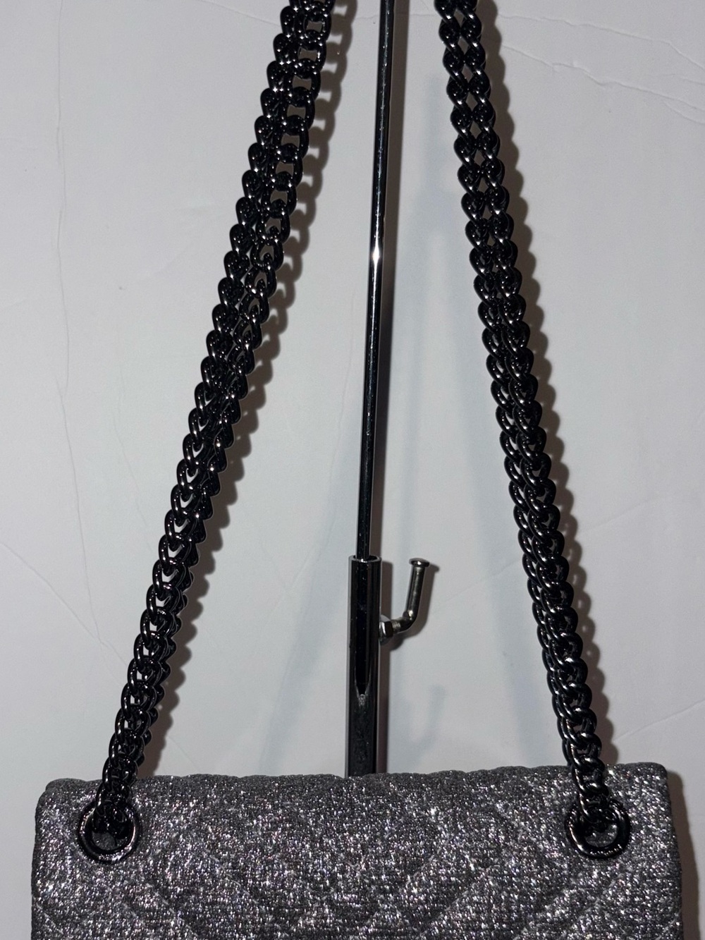 Kurt Geiger Black Glitter Quilted Chain-Handle Crossbody